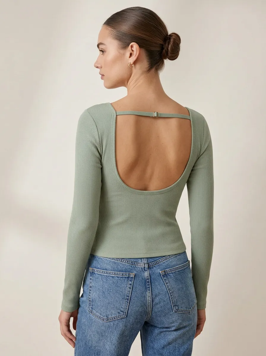 Women's Tie Strap Ribbed Backless Camisole Top