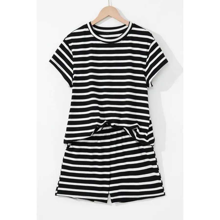 Striped Short Sleeve Top and Shorts Set