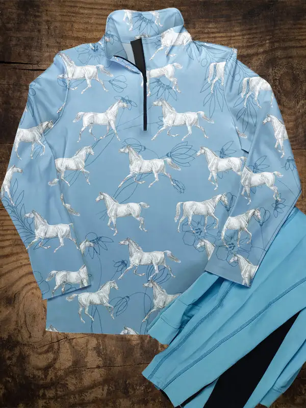 Women's Equestrian Style Horse Print Long Sleeve Casual Shirt