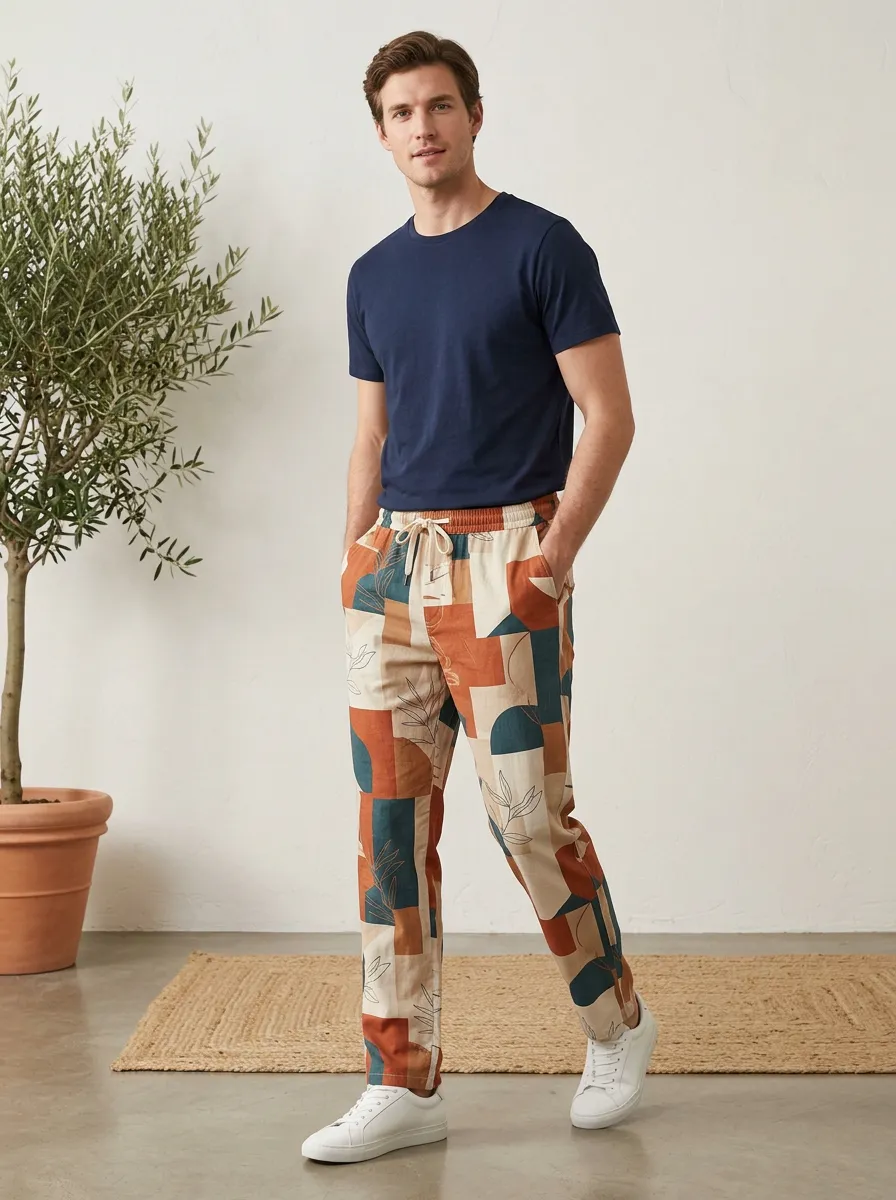 Men's Boho Geometric Abstract Leaf Printed Pants