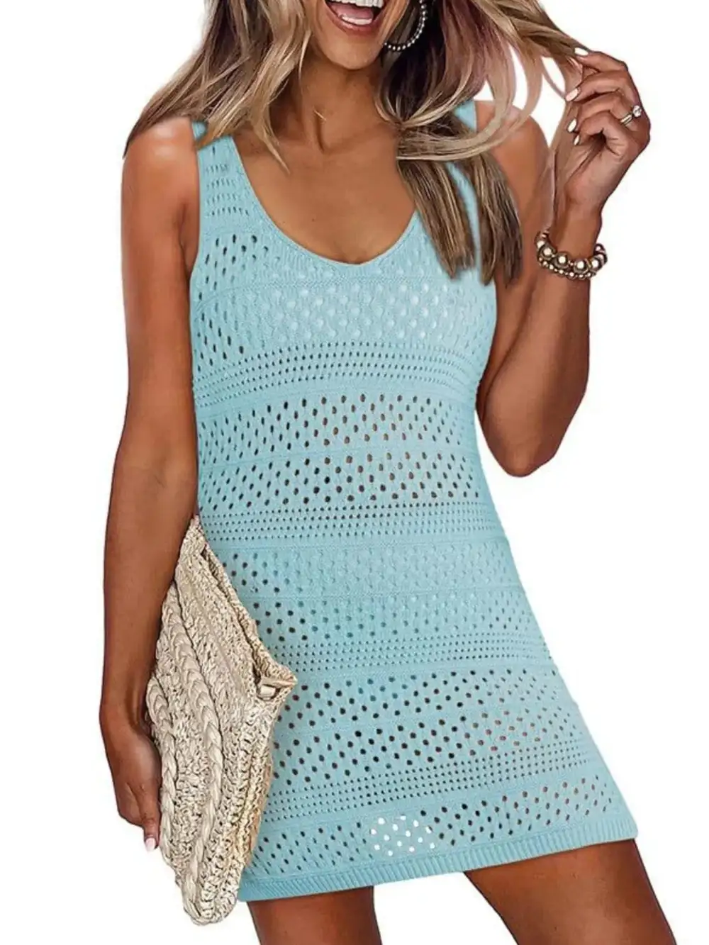 Crochet Knit Dress Side Swim Cover Up