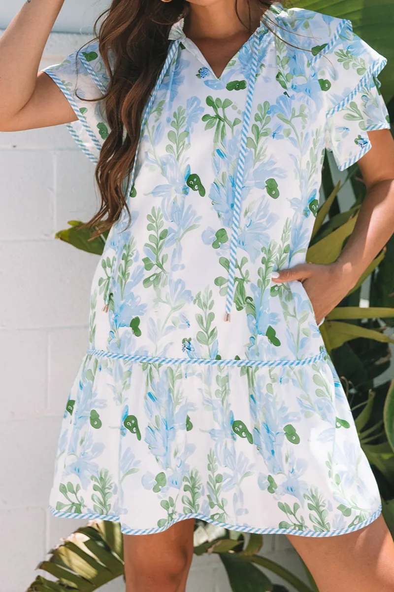 Floral Contrast Edge Layered Short Sleeve Mini Dress