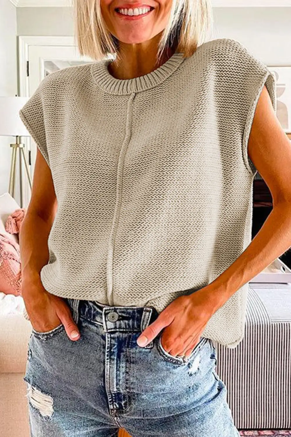 Solid Cap Sleeve Knit Sweater