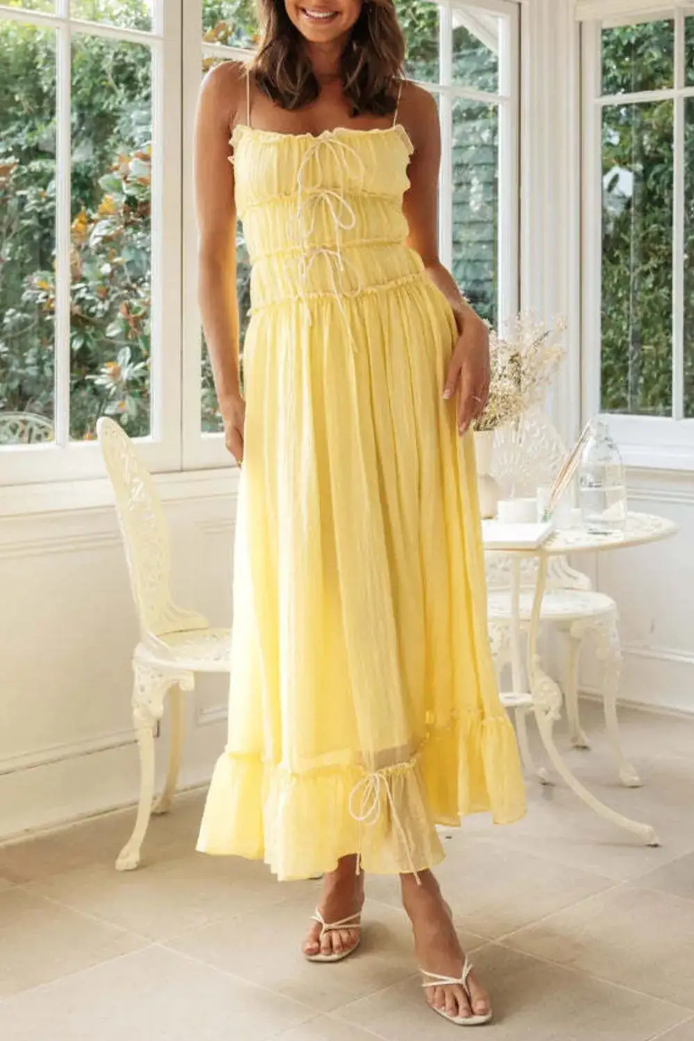 Textured Tie Waist Tie Detail Dress