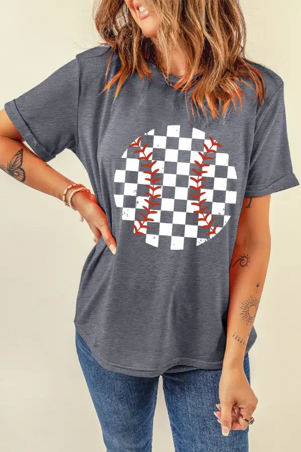 Gray Vintage Checkered Baseball Graphic