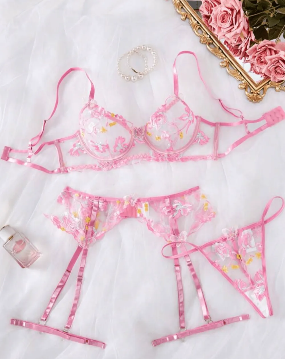 Refined Lace Garter Lingerie Set