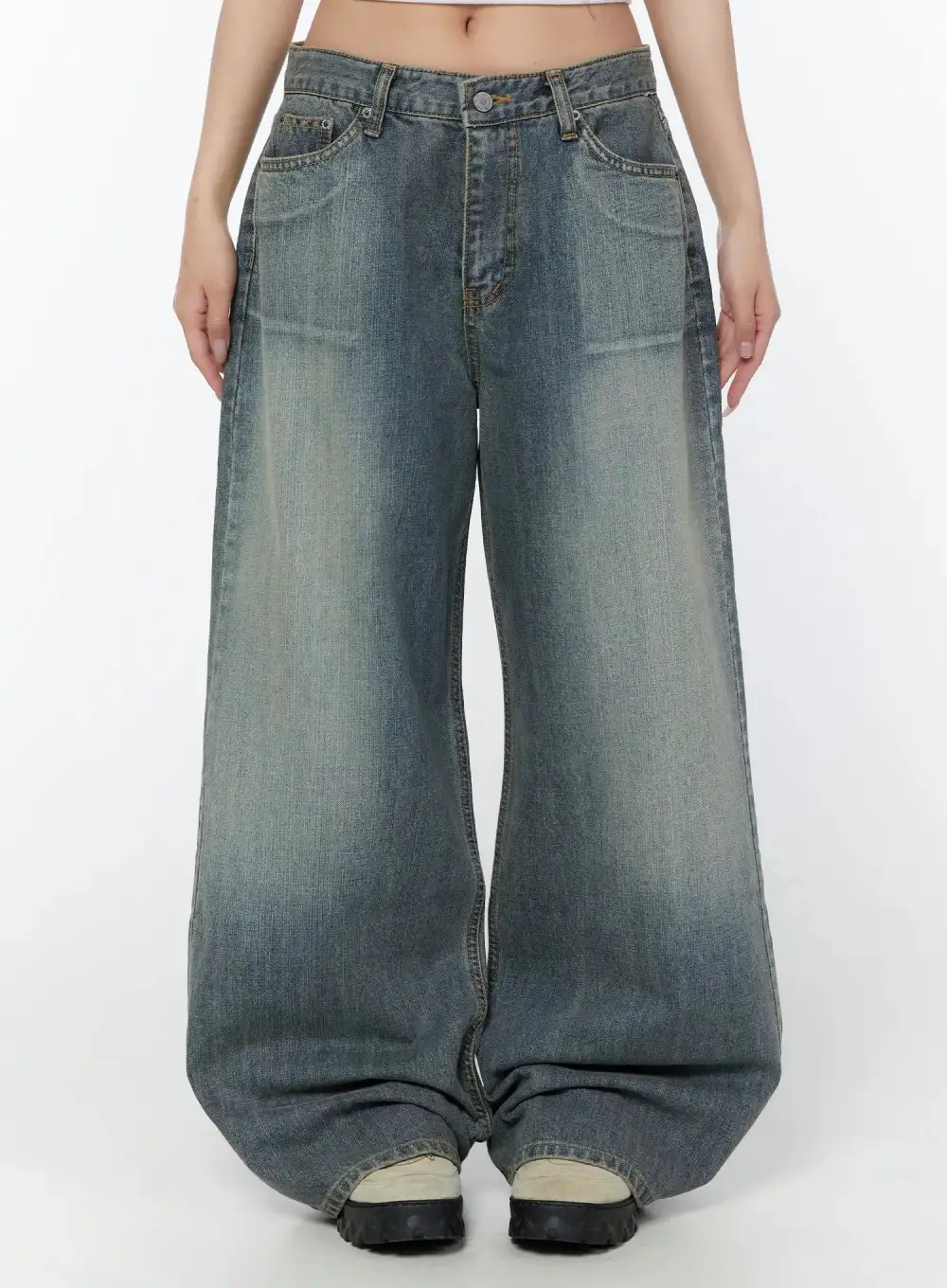 Washed Vintage Wide Leg Jeans