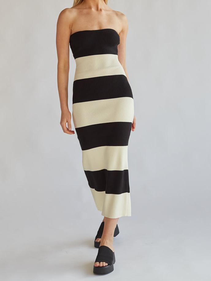 Striped Knit Midi Tube Dress