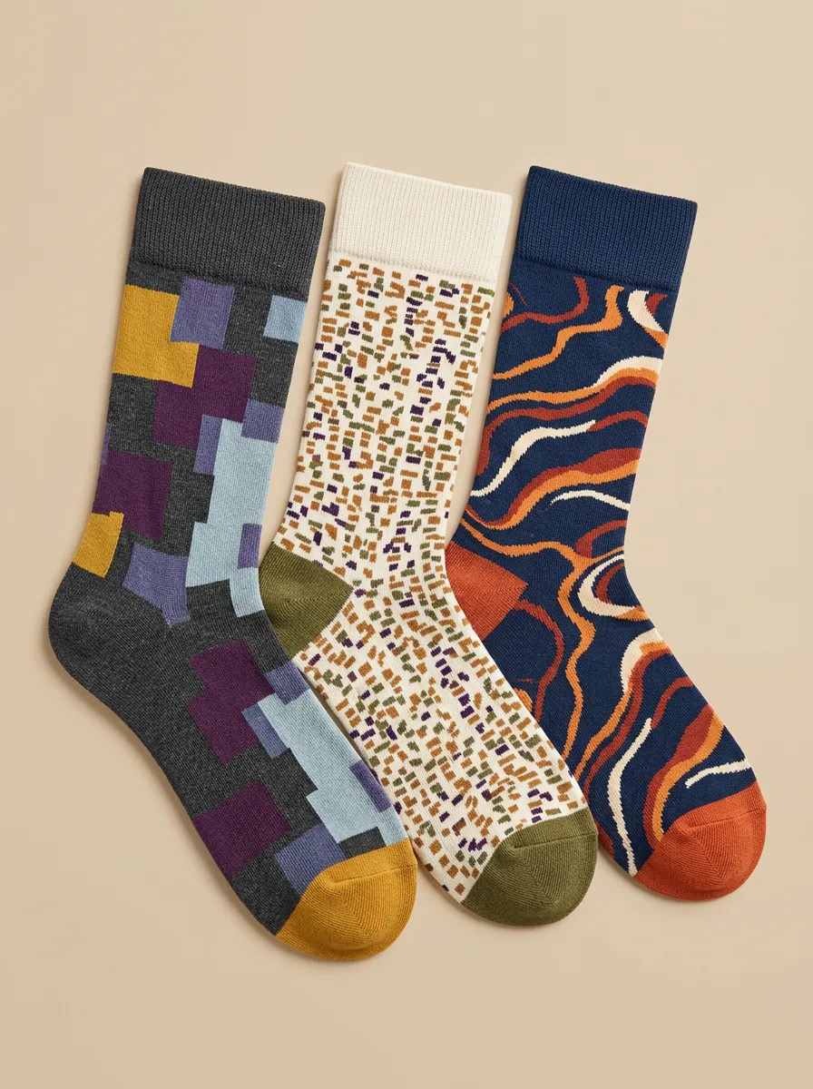 Men's Abstract Geometric Pattern Print 3-Pack Socks