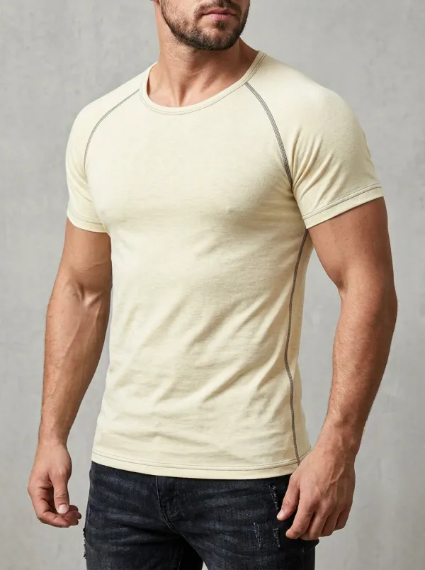 Casual Ribbed Raglan Sleeve Crew Neck Finish Men's Slim Fit Short Sleeve T-Shirt