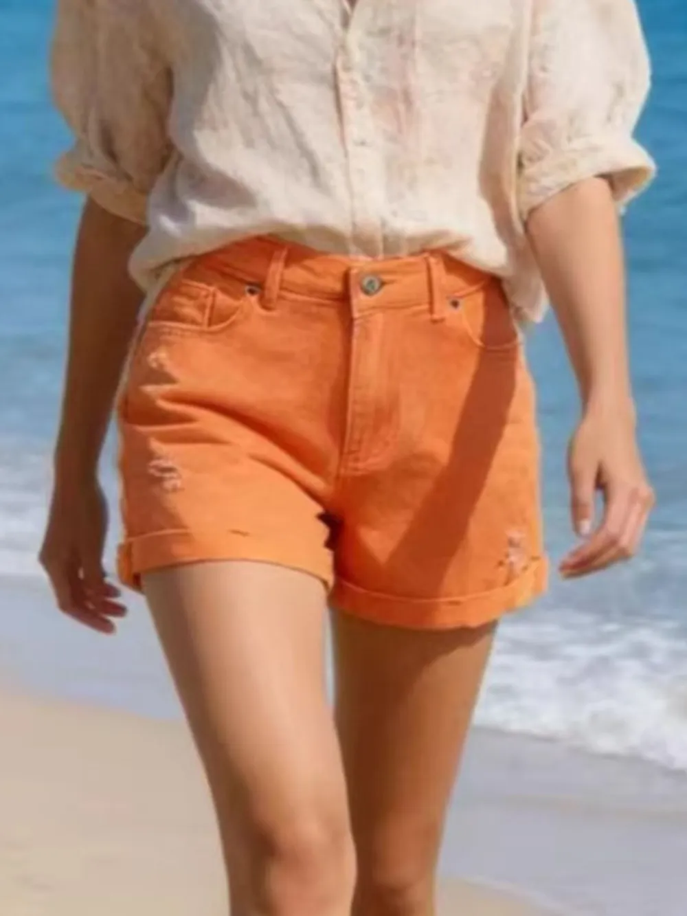 Distressed Ripped High Waist Pocketed Shorts