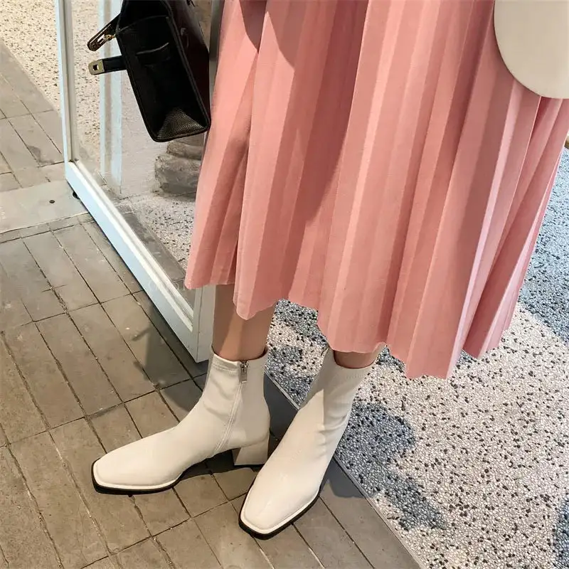 Leather Loafer Square-Toe Ankle Boots