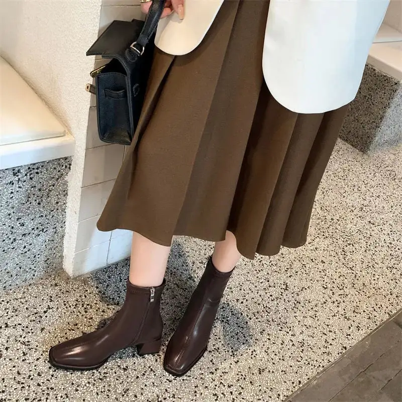Leather Loafer Square-Toe Ankle Boots