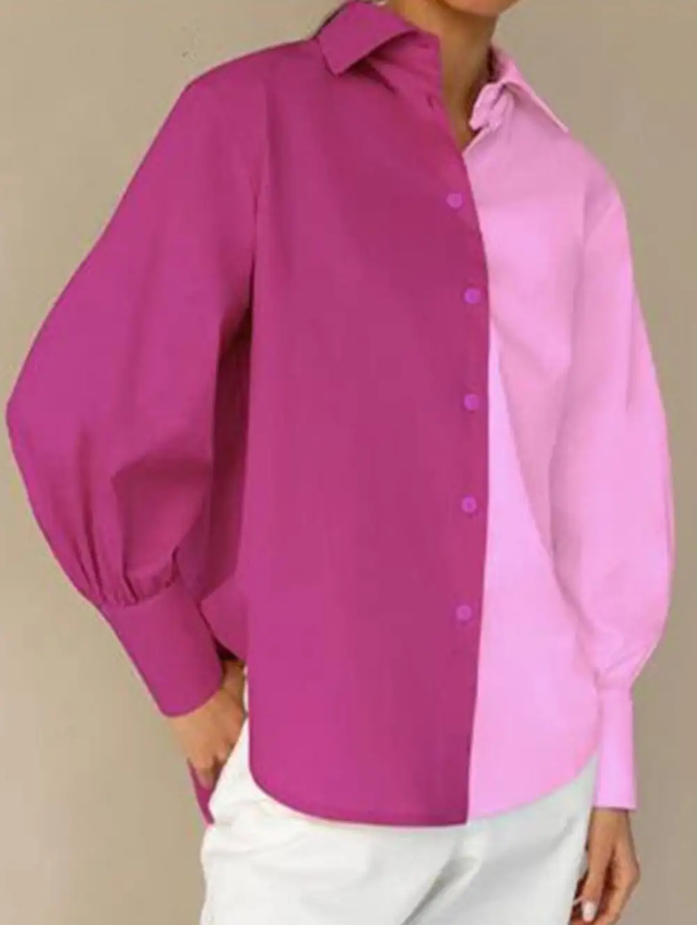 Simple Patchwork Contrast Detail Shirt