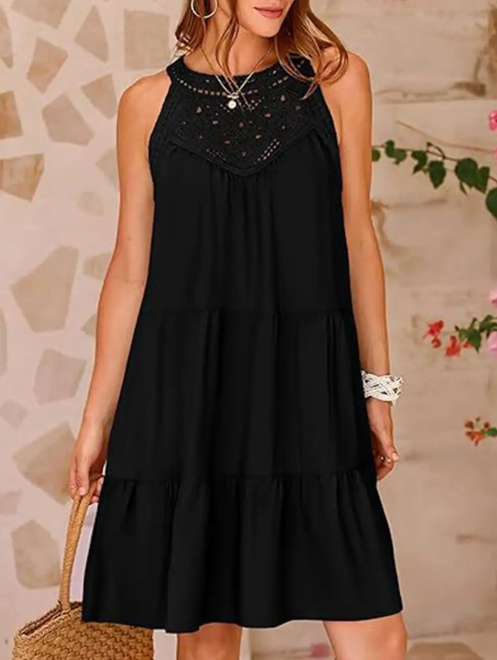 Lace Patch Halter A Line Dress
