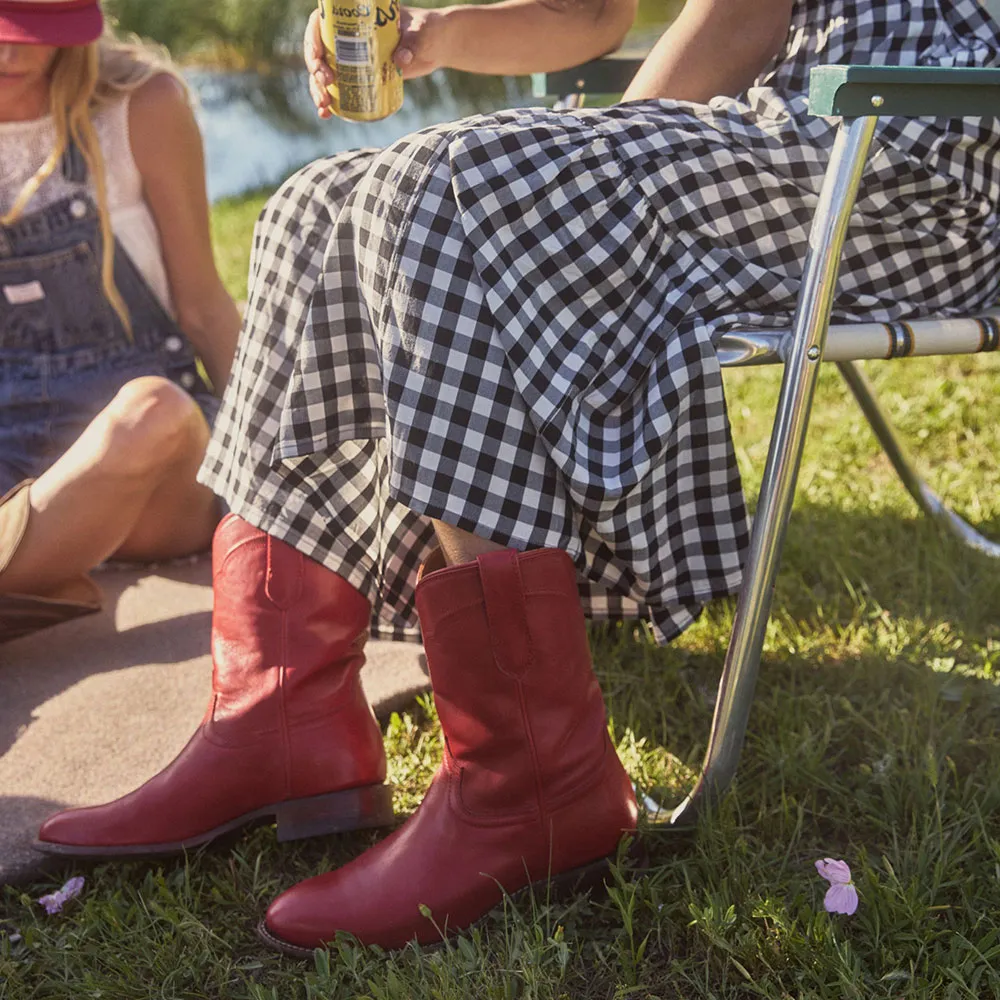 Faux-Leather Round-Toe Chunky-Heel Block-Heel Mid-Calf Boots