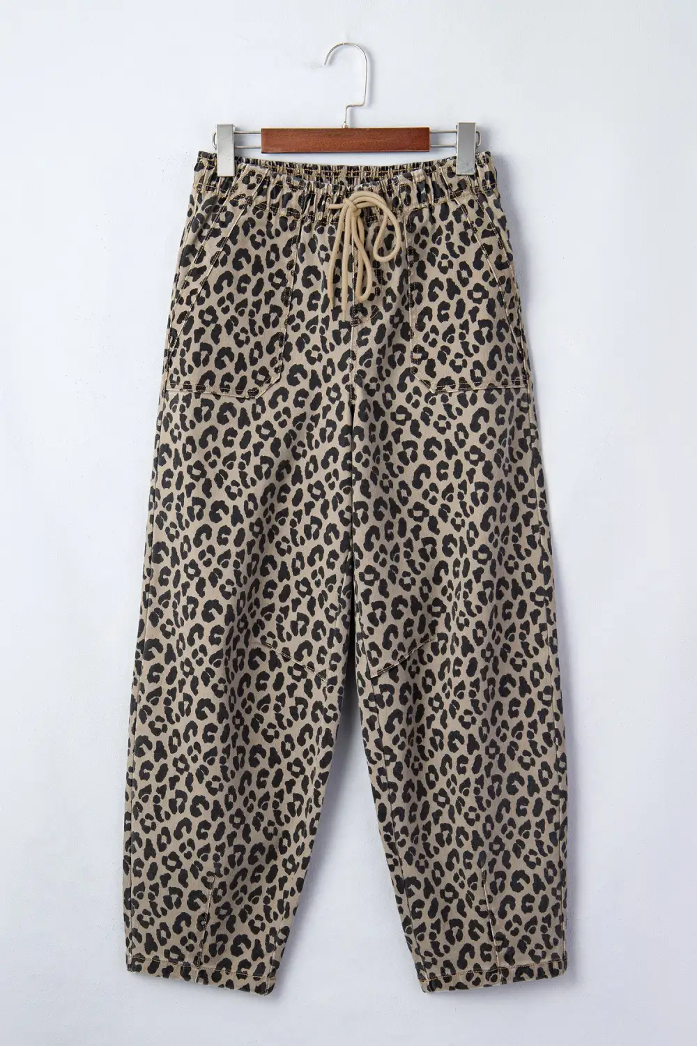 Loose Drawstring Elastic Waist Leopard Print Jeans