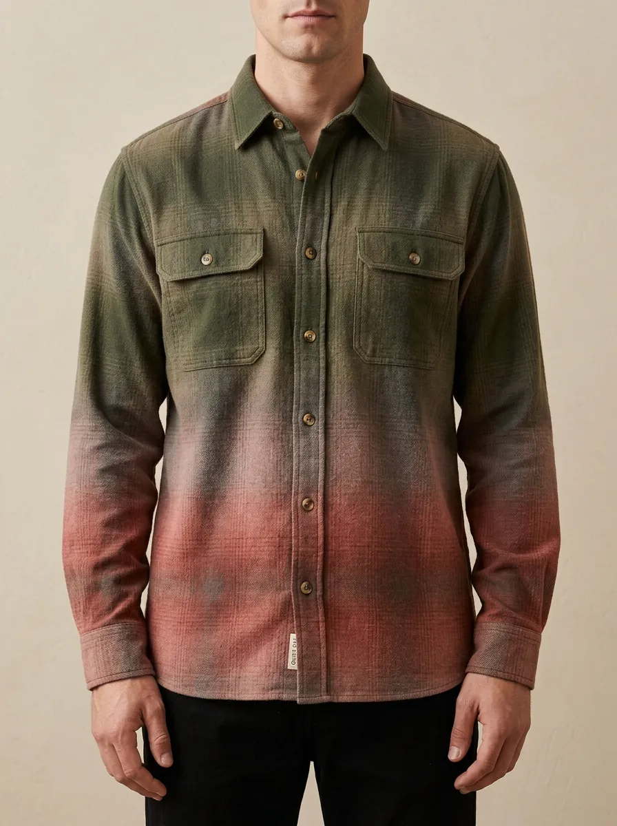 Classic Plaid Ombre Long-Sleeve Men's Long-Sleeve Shirt