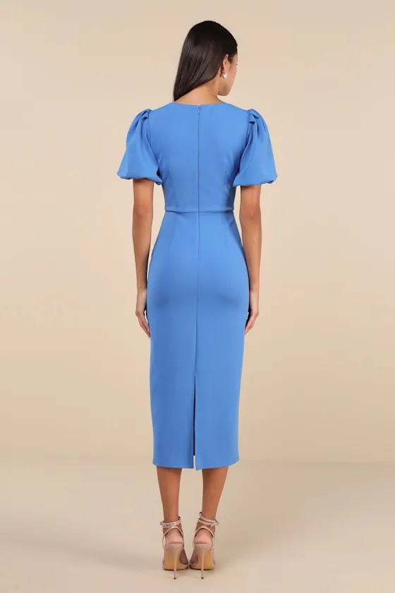 Simply Beloved White Puff Sleeve Bodycon Midi Dress