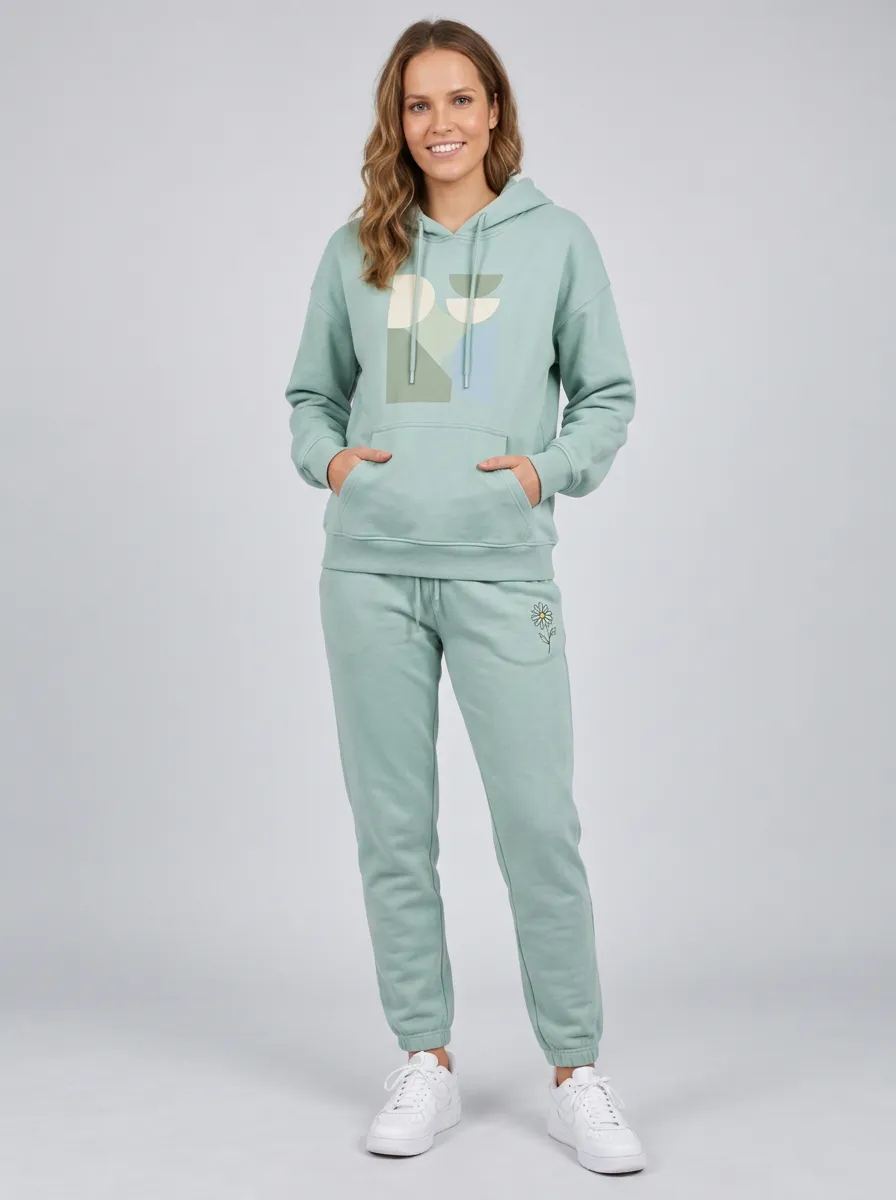 Women's Sage Green Kangaroo Pocket Dropped Shoulder Solid Hoodie & Pants Set