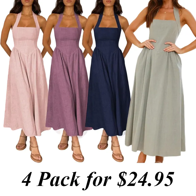 4PACK-Solid Color Sleeveless Dress