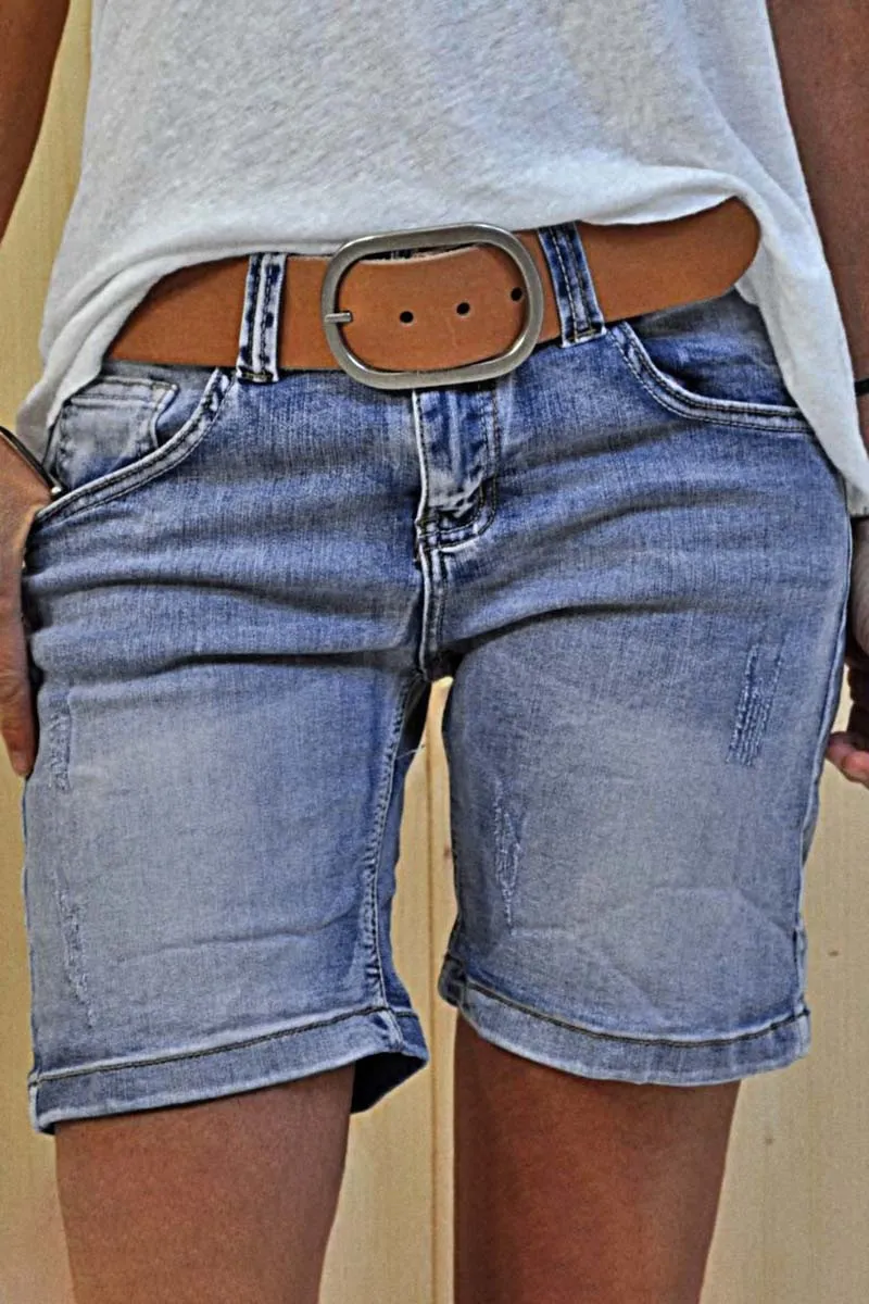 Zip Fly Ripped Denim Shorts Without Belt