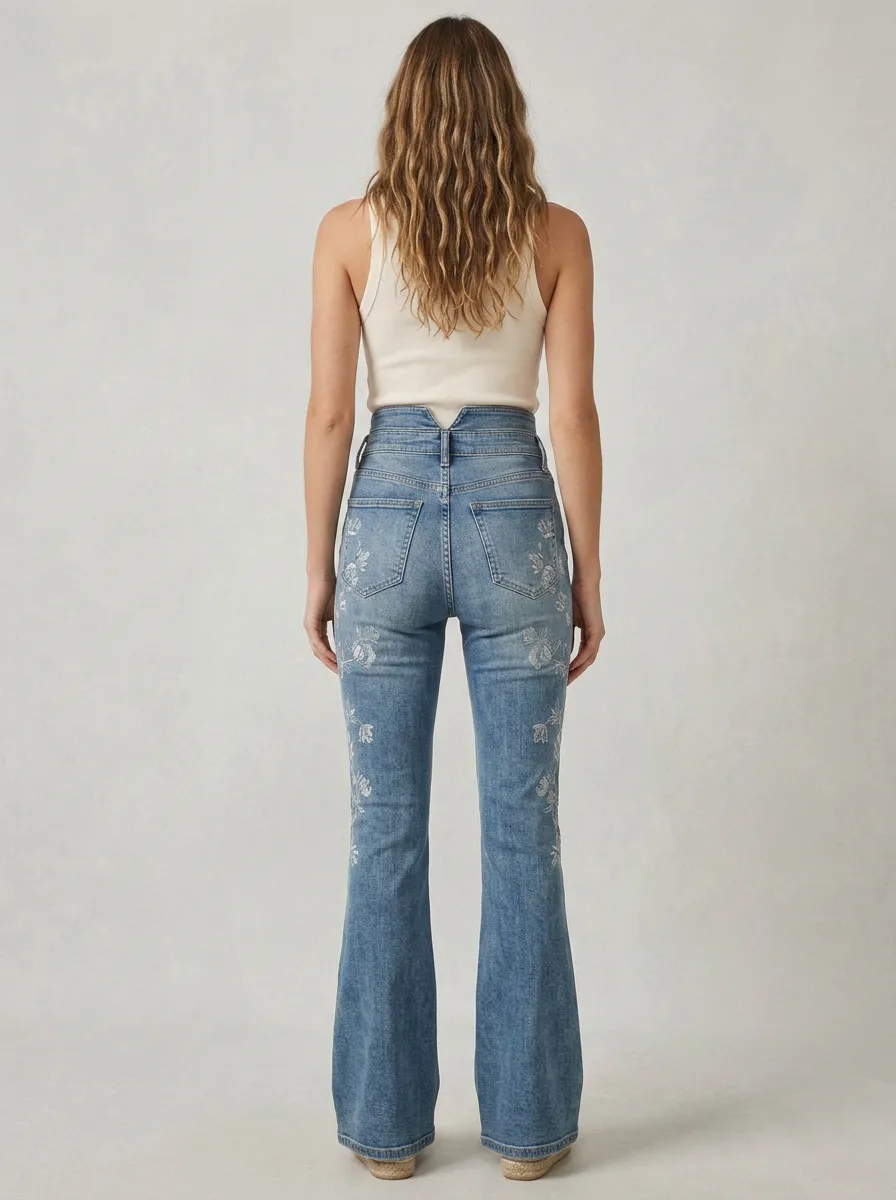 Women's Festival Inspired Floral Embroidery Floral High-Rise Flare Jeans