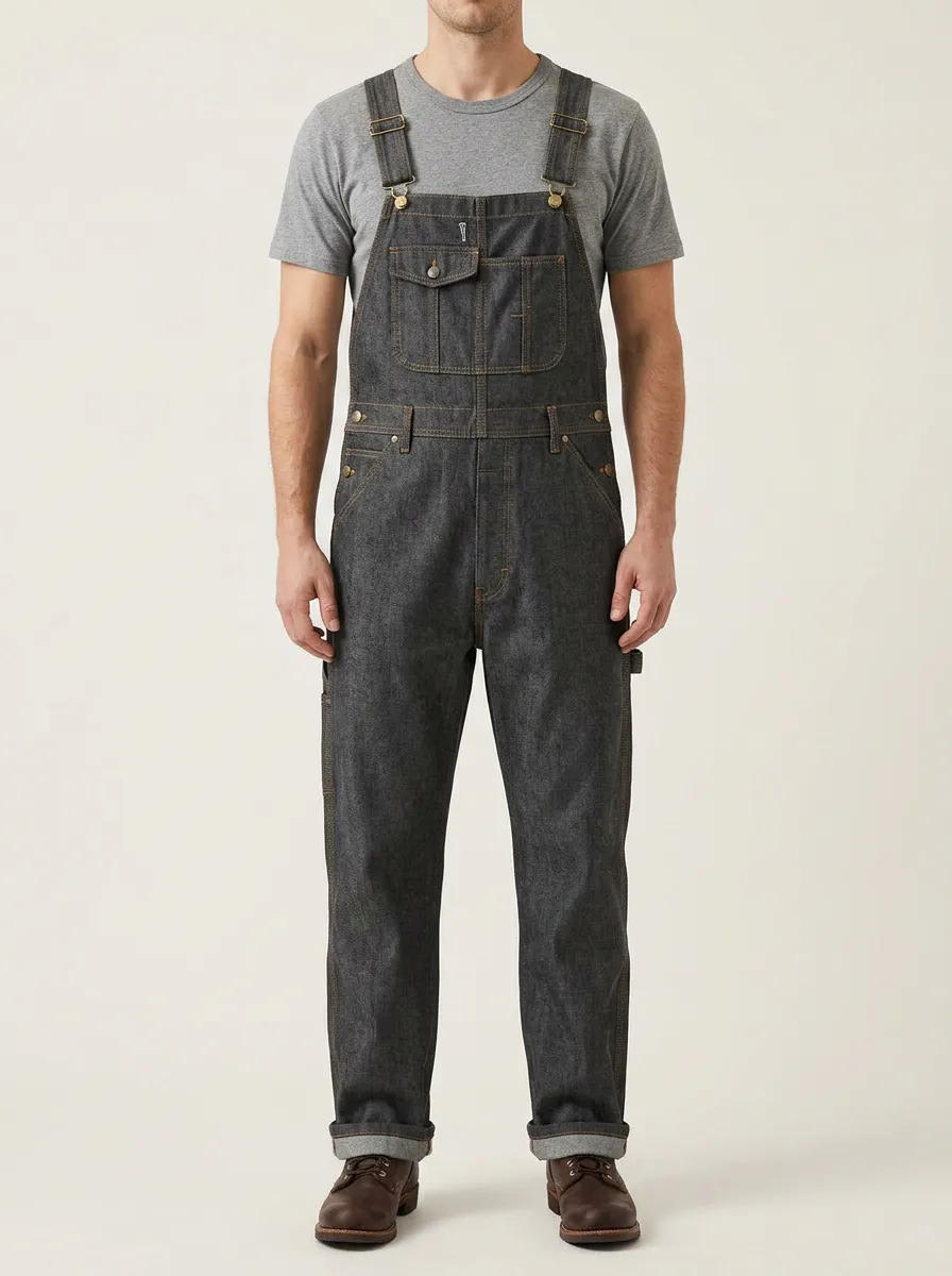 Men's Casual Vintage Dark Denim Bib Overalls