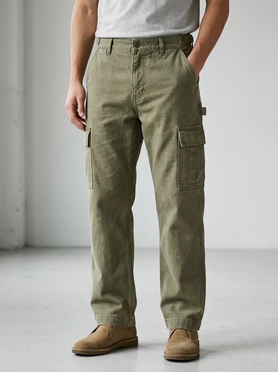 Men's Olive Green Multi-Pocket Utility Cargo Pants