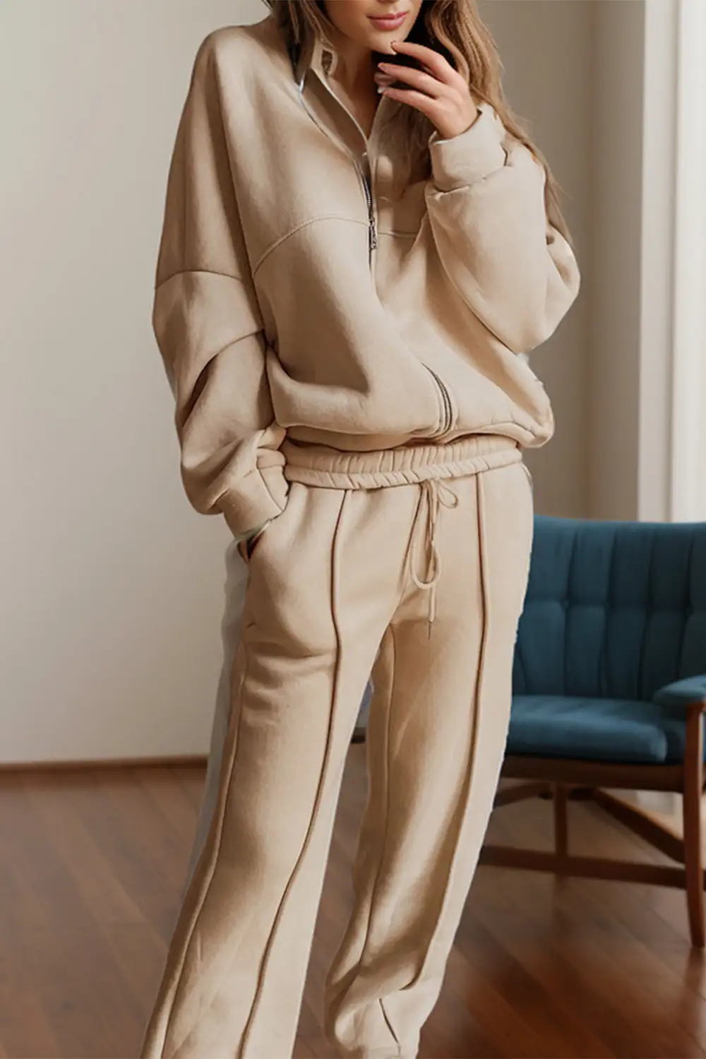 Refined Zip Up Long Sleeve Top And Pants Set