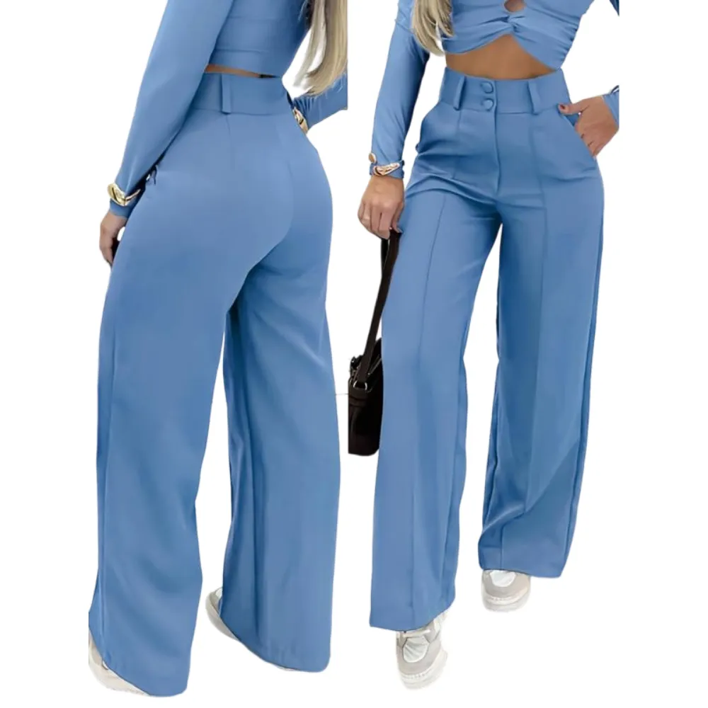 Women's Simple Wide-Leg Pants with Double Button Front, Versatile Commuter Essential Single Piece