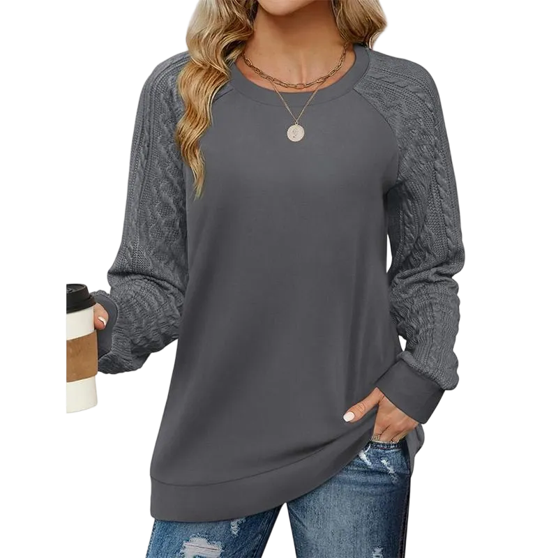 Women's crew neck cable knit sweater with long sleeves