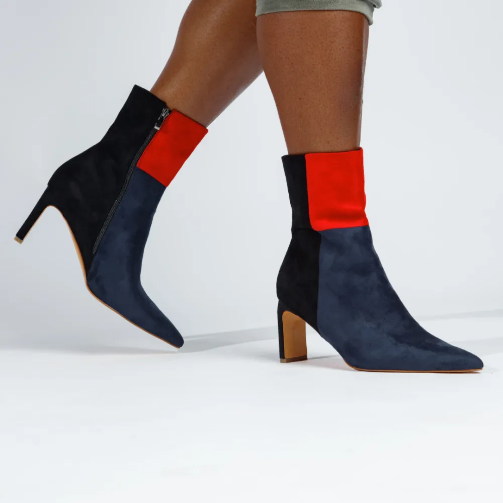 Faux Leather Block Heel Ankle Boots