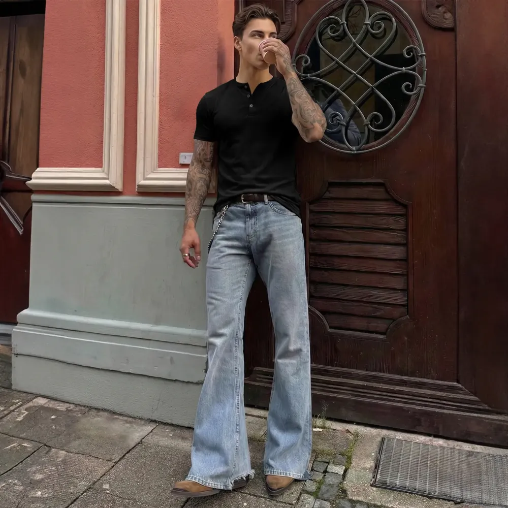 Men's Slim Fit Henley Shirt - Gym & Casual Wear