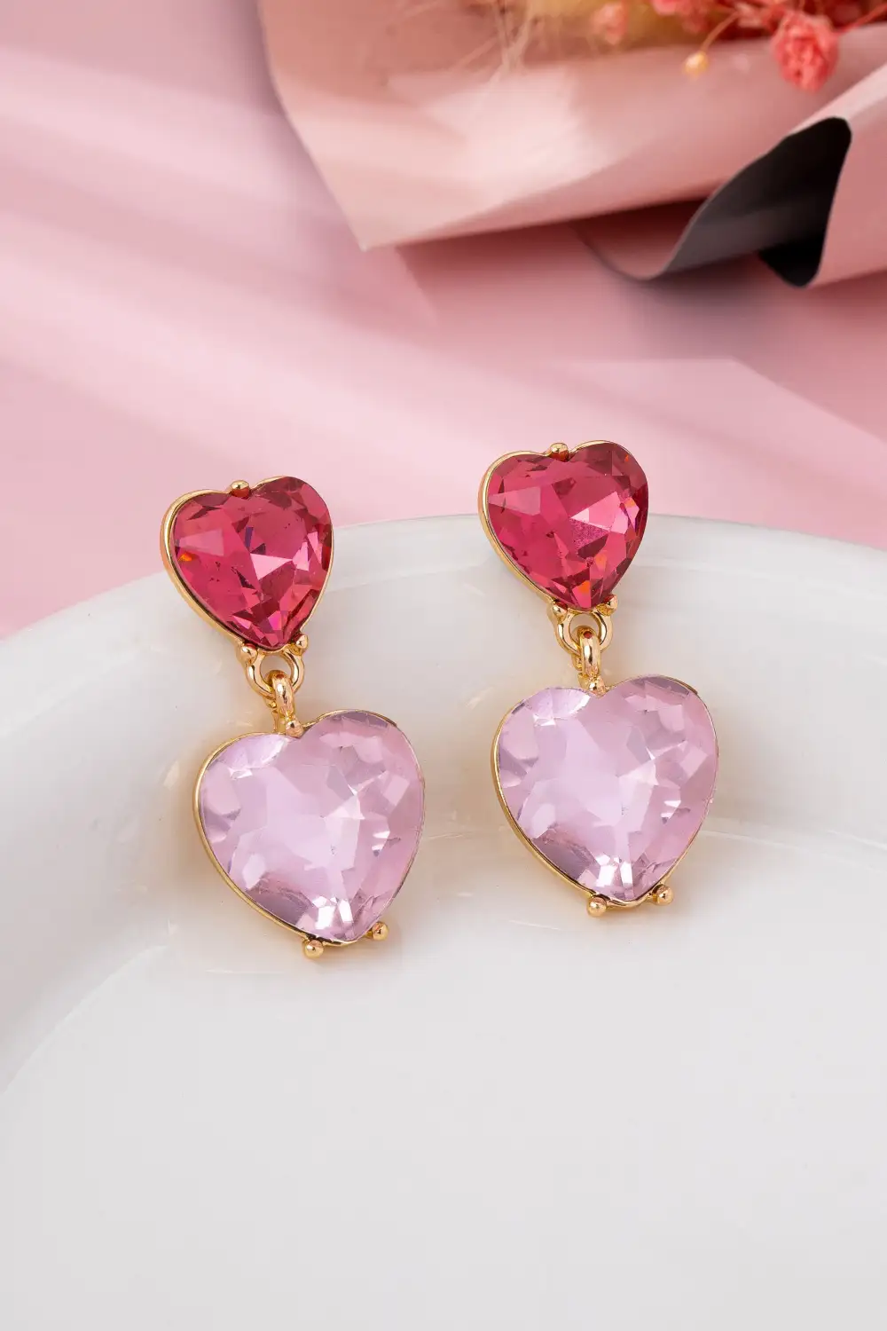 Amethyst Rose Crystal Double Heart