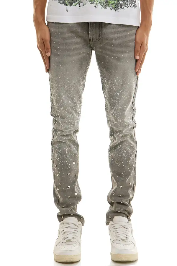 Men's Embellished Skinny Zip Detail Jeans