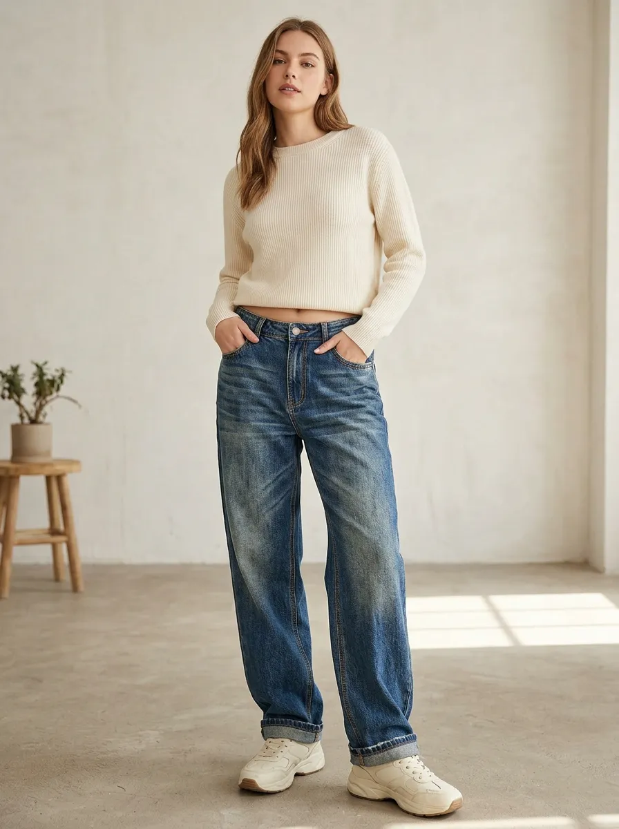 Women's Wide-Leg Jeans with High Waisted