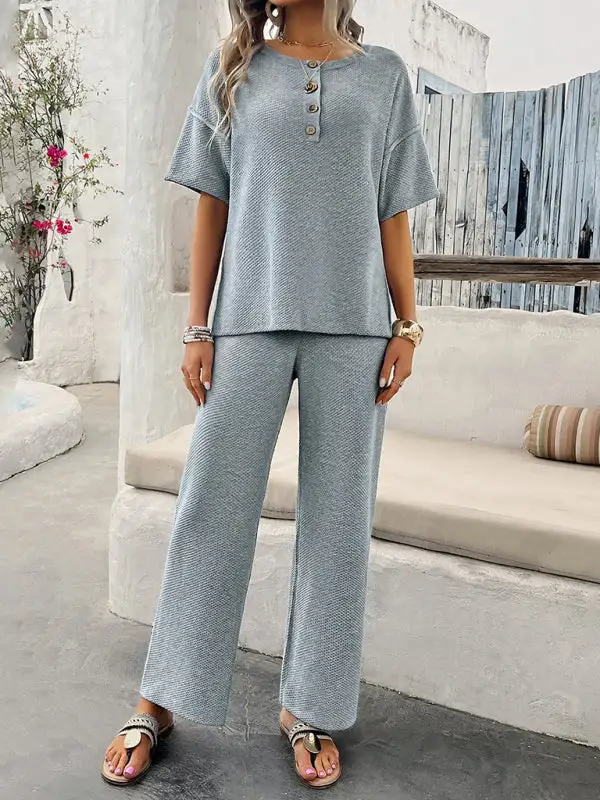 Clean Knitted Short Sleeved Trousers Suit Shorts