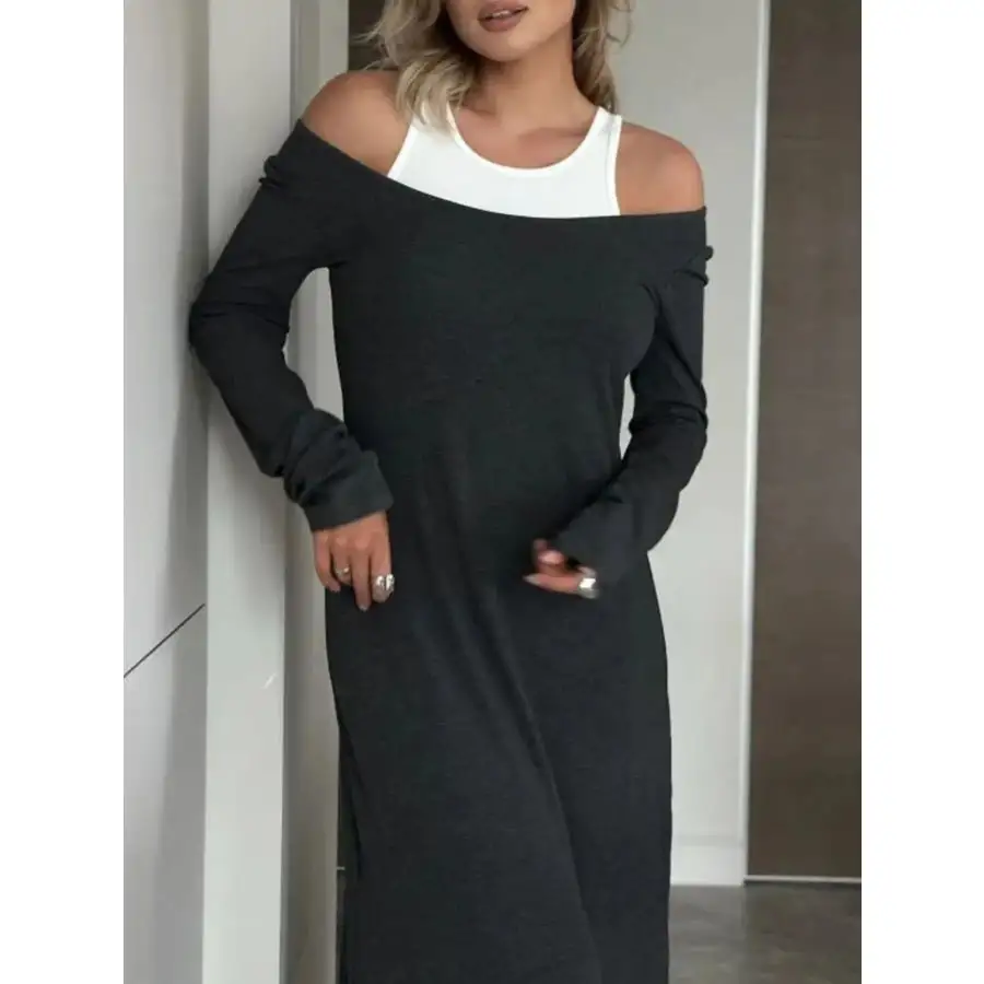 Contrast Long Sleeve Maxi Dress