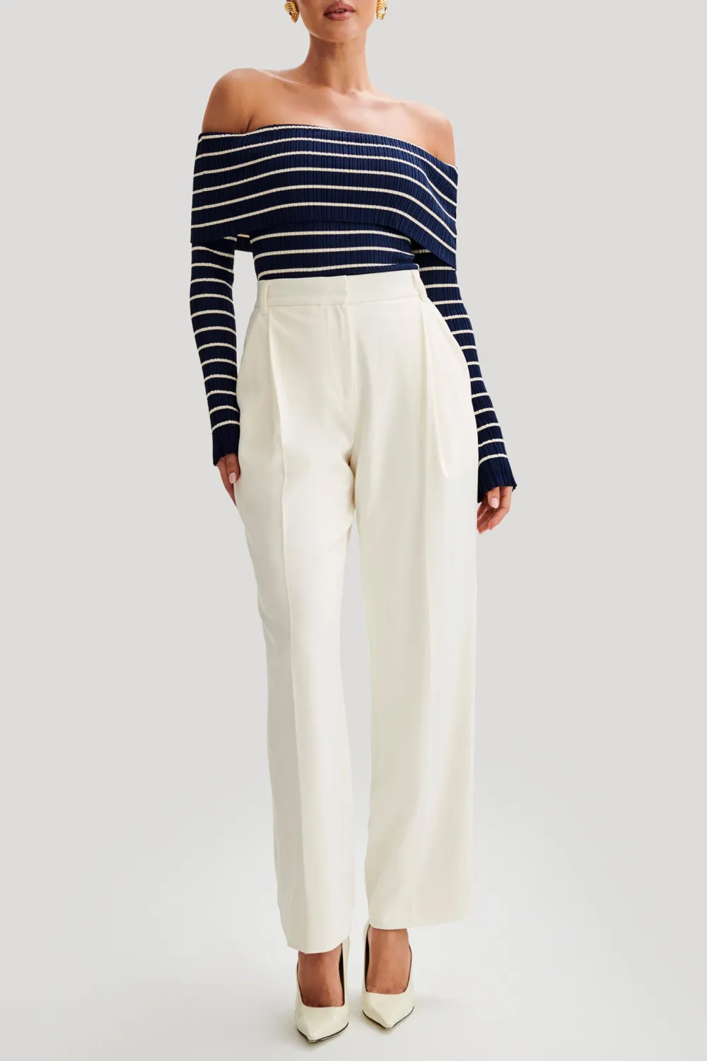 Striped Off Shoulder Knit Top