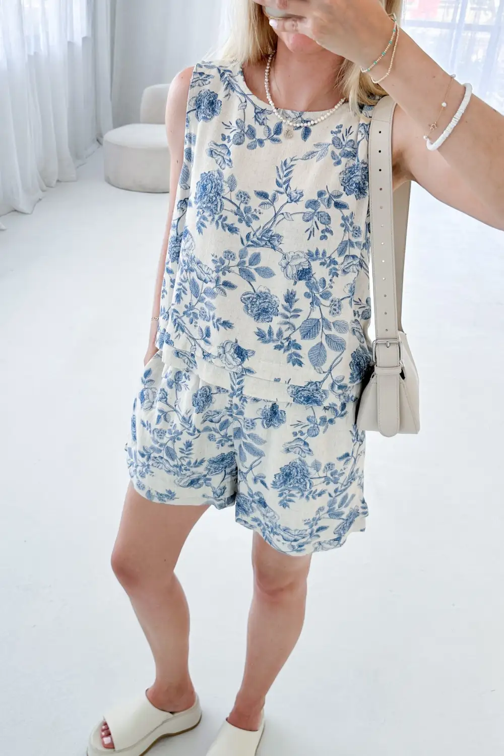 Linen Blend Printed Tank Top