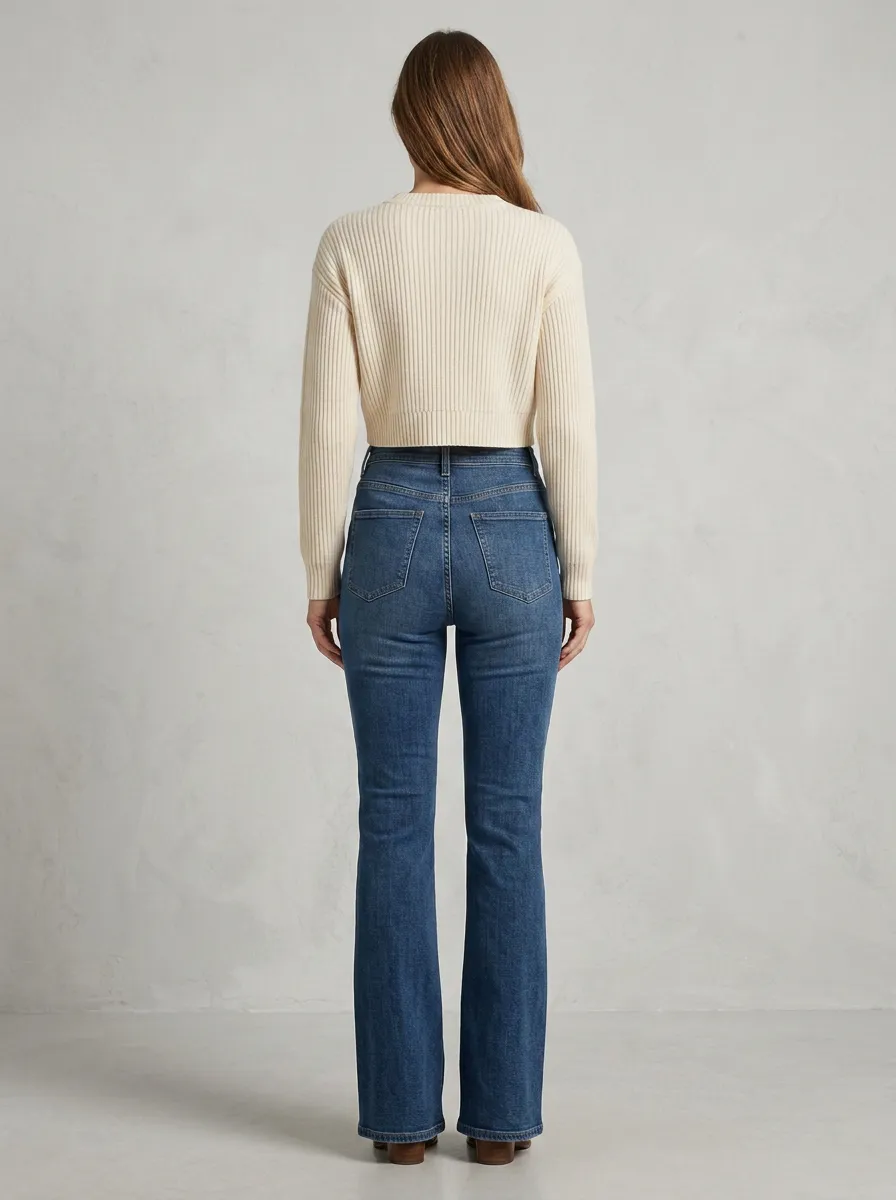 Women's Western Geometric Embroidered Stitch Detail High Rise Flare Jeans