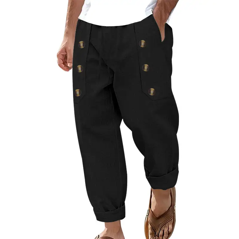 Men's Ankle-length Linen Cargo Pants Pockets