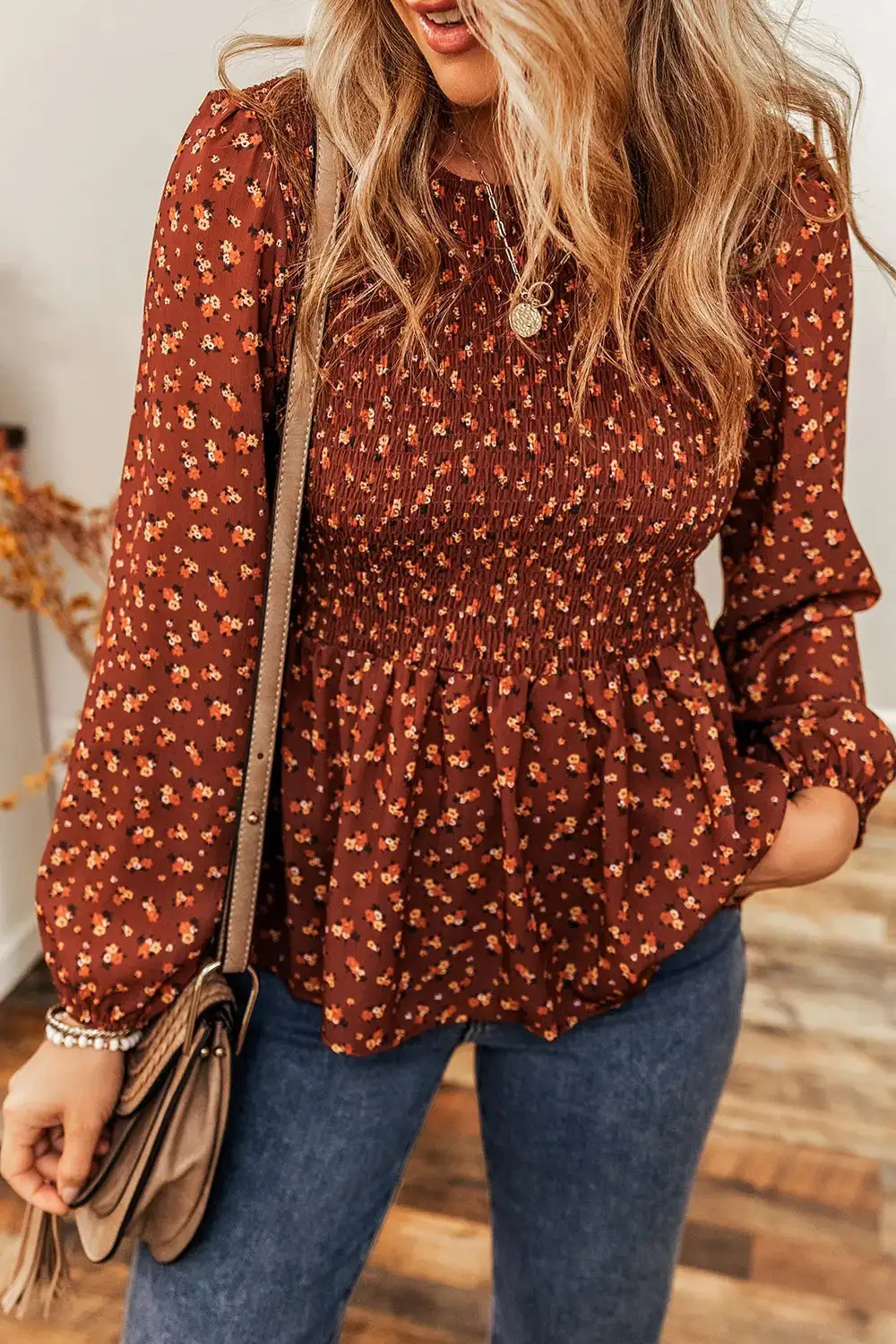 Everyday Ruffle Trim Smocked Blouse