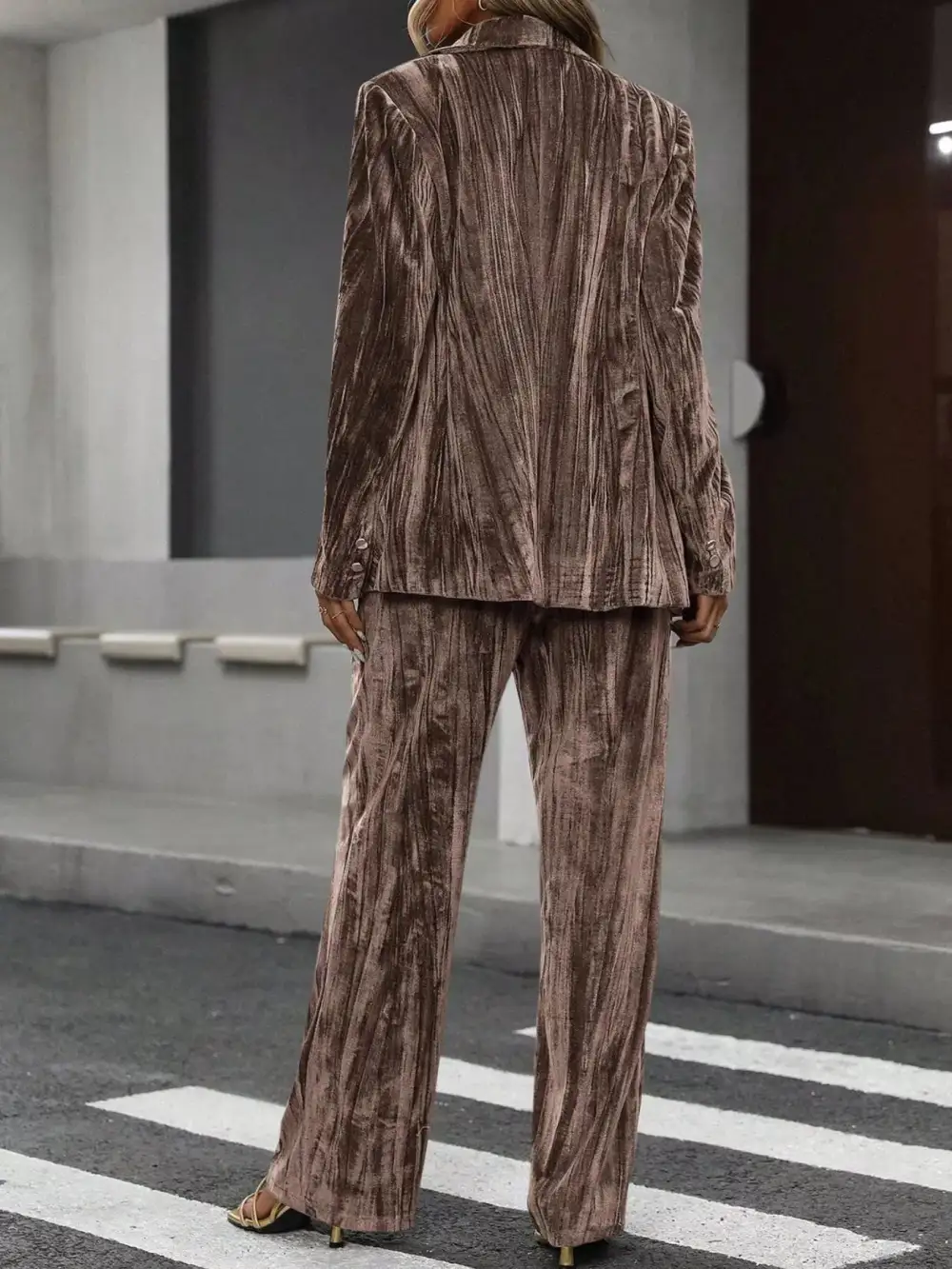 Lapel Collar Long Sleeve Blazer and Pants Set
