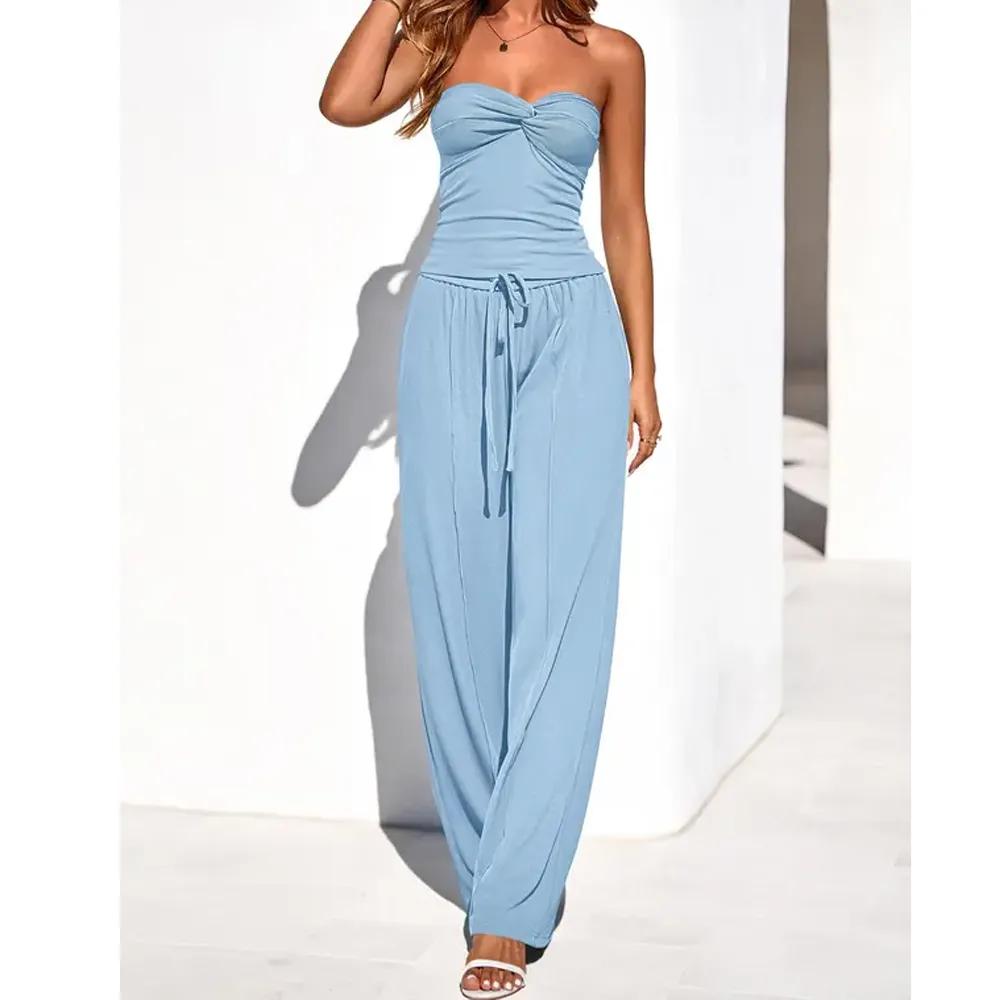 Women's strapless top and trousers two-piece set