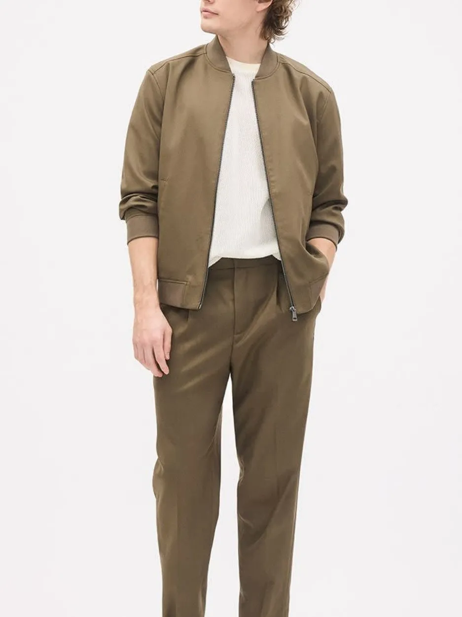 Olive Green Casual-Style Bomber Jacket