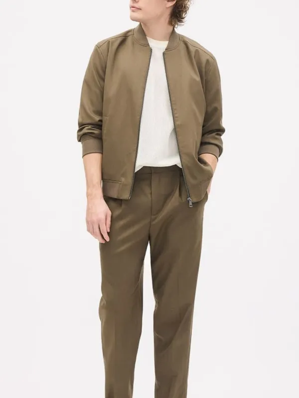 Olive Green Casual-Style Bomber Jacket