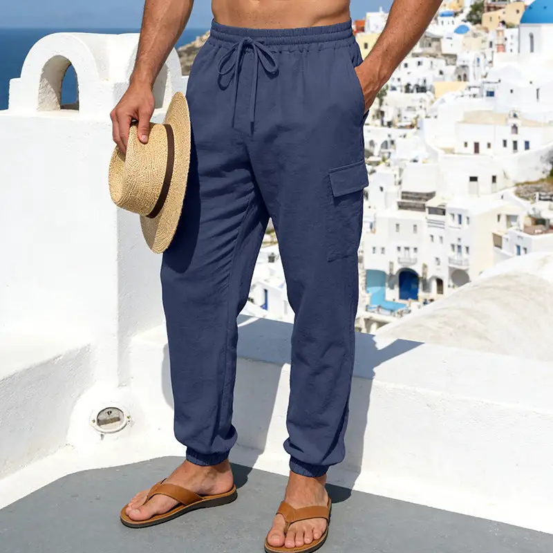 Men's Airy Linen Cargo Waistband Cargo Pants
