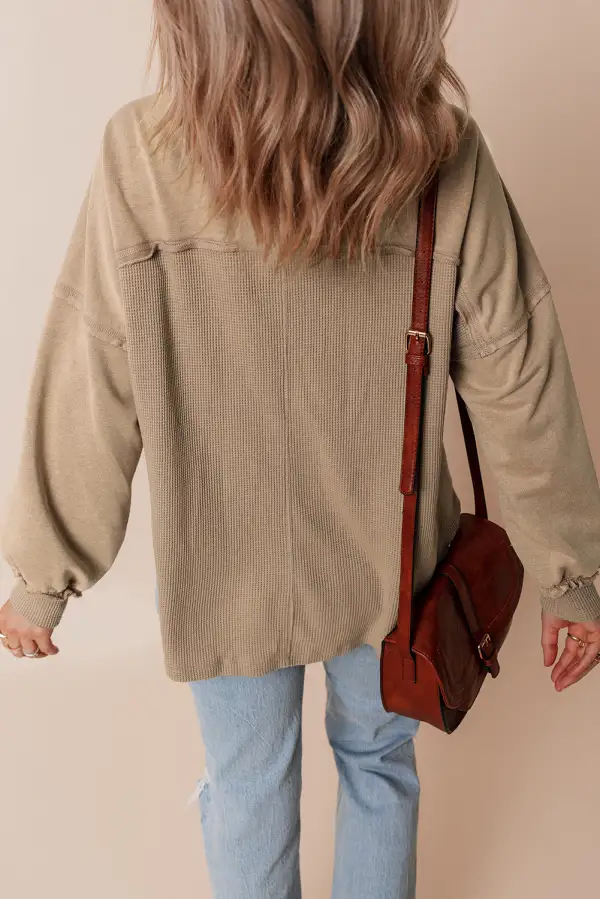 Goat Mineral Wash Textured Patchwork Loose Fit Shirt Jacket